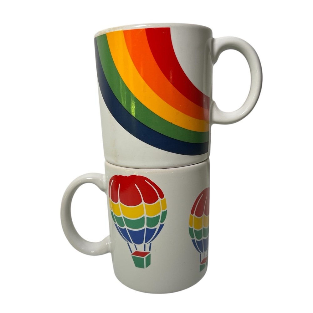Set of 2 Vintage FTD Rainbow & Hot Air Balloons Mugs Cup Coffee Tea Pride